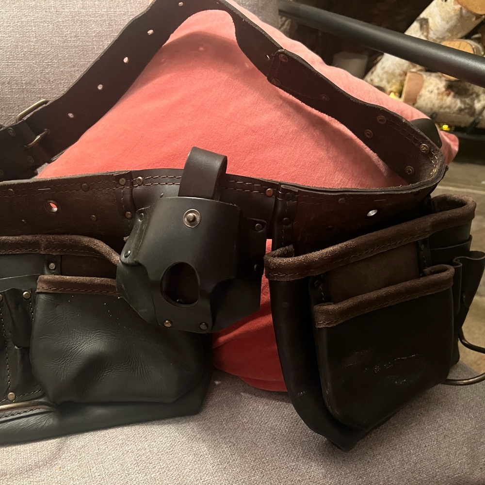 Black and Brown Leather Tool Belt with Durable Straps